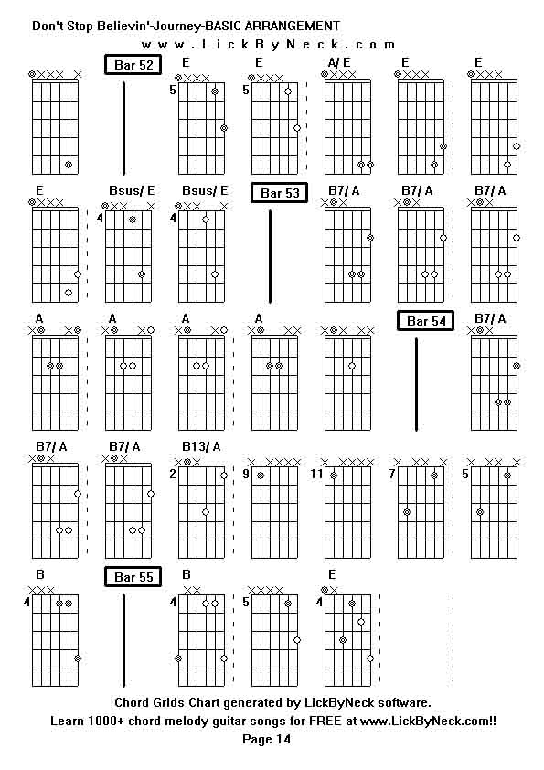 Chord Grids Chart of chord melody fingerstyle guitar song-Don't Stop Believin'-Journey-BASIC ARRANGEMENT,generated by LickByNeck software.